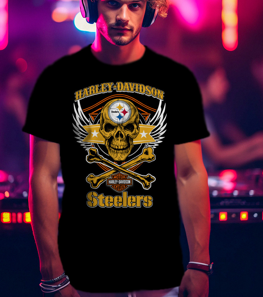 Harley Davidson Steelers Skull And Crossbones T-Shirt