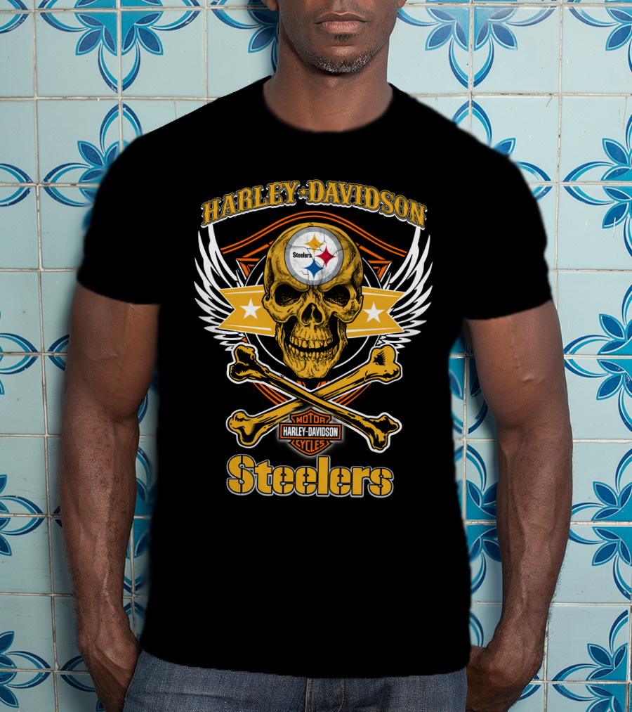 Harley Davidson Steelers Skull And Crossbones T-Shirt