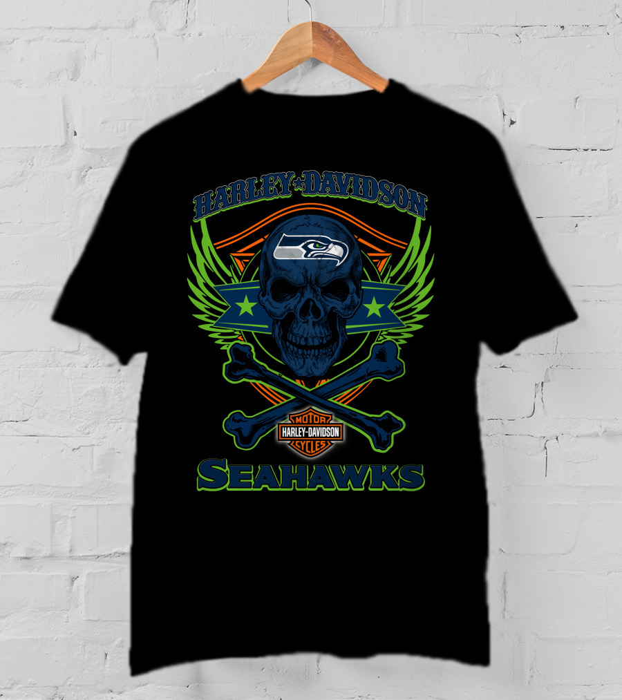 Harley Davidson Seattle Seahawks Skull And Crossbones T-Shirt