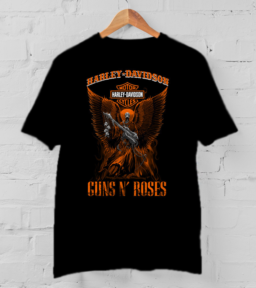 Harley Davidson Motor Cycles Guns N' Roses Angel With Guitar T-Shirt