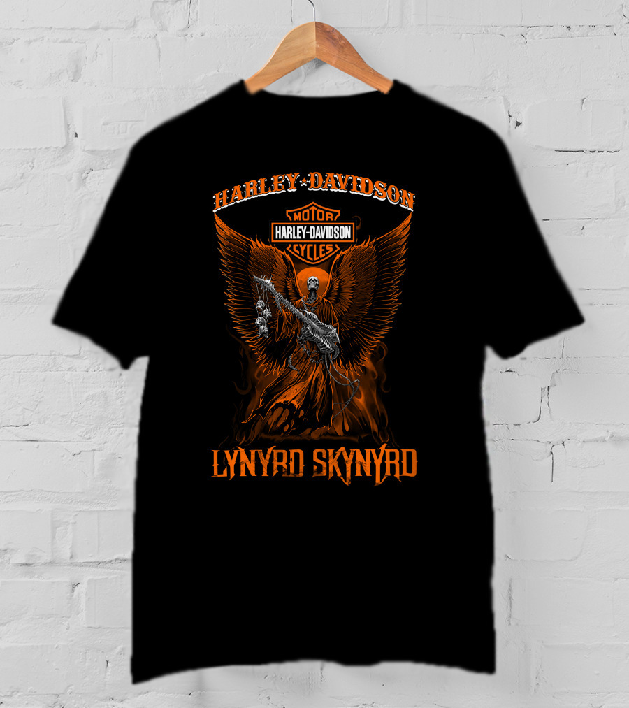 Harley Davidson Motorcycles Lynyrd Skynyrd Winged Skeleton T-Shirt