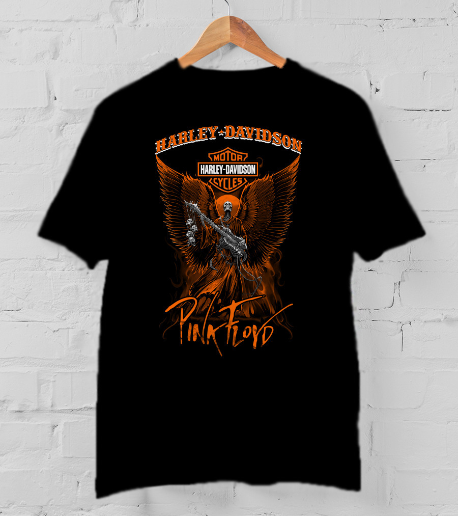 Harley Davidson Motor Cycles Pink Floyd Angel Wings Orange T-Shirt