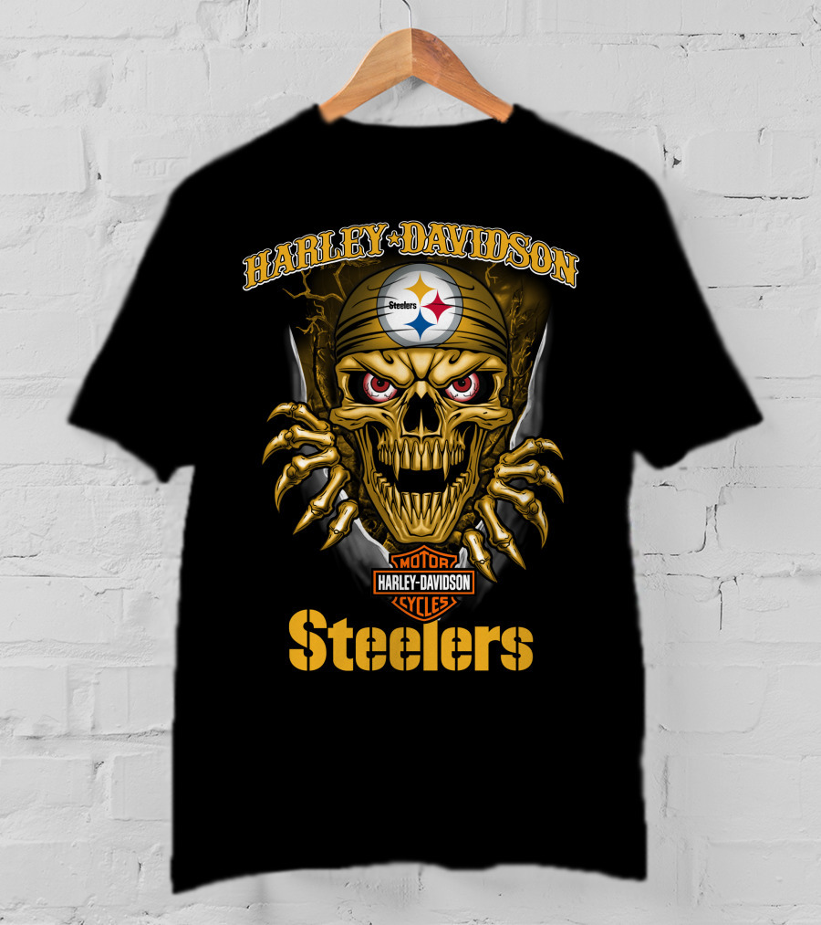 Harley Davidson Skull Steelers Moto Nfl Pittsburgh Steelers T-Shirt