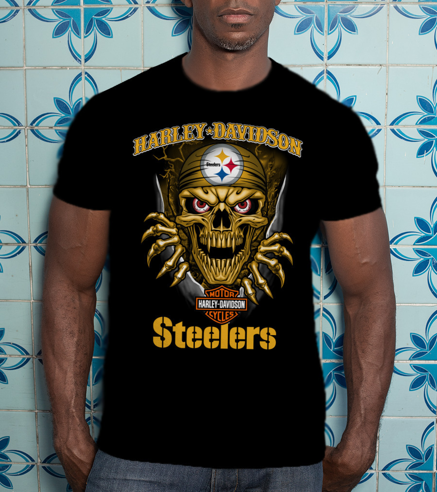 Harley Davidson Skull Steelers Moto Nfl Pittsburgh Steelers T-Shirt