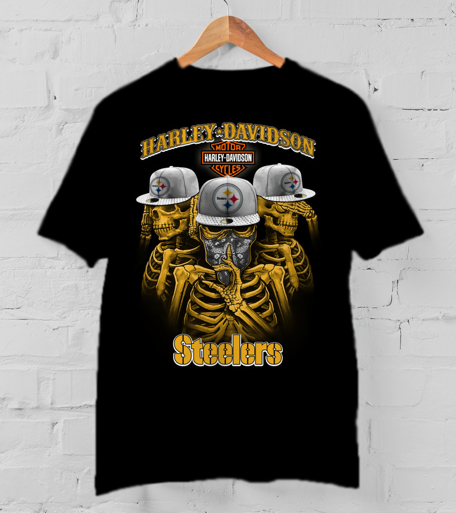 Harley Davidson Motor Cycles Steelers Skull Trio T-Shirt