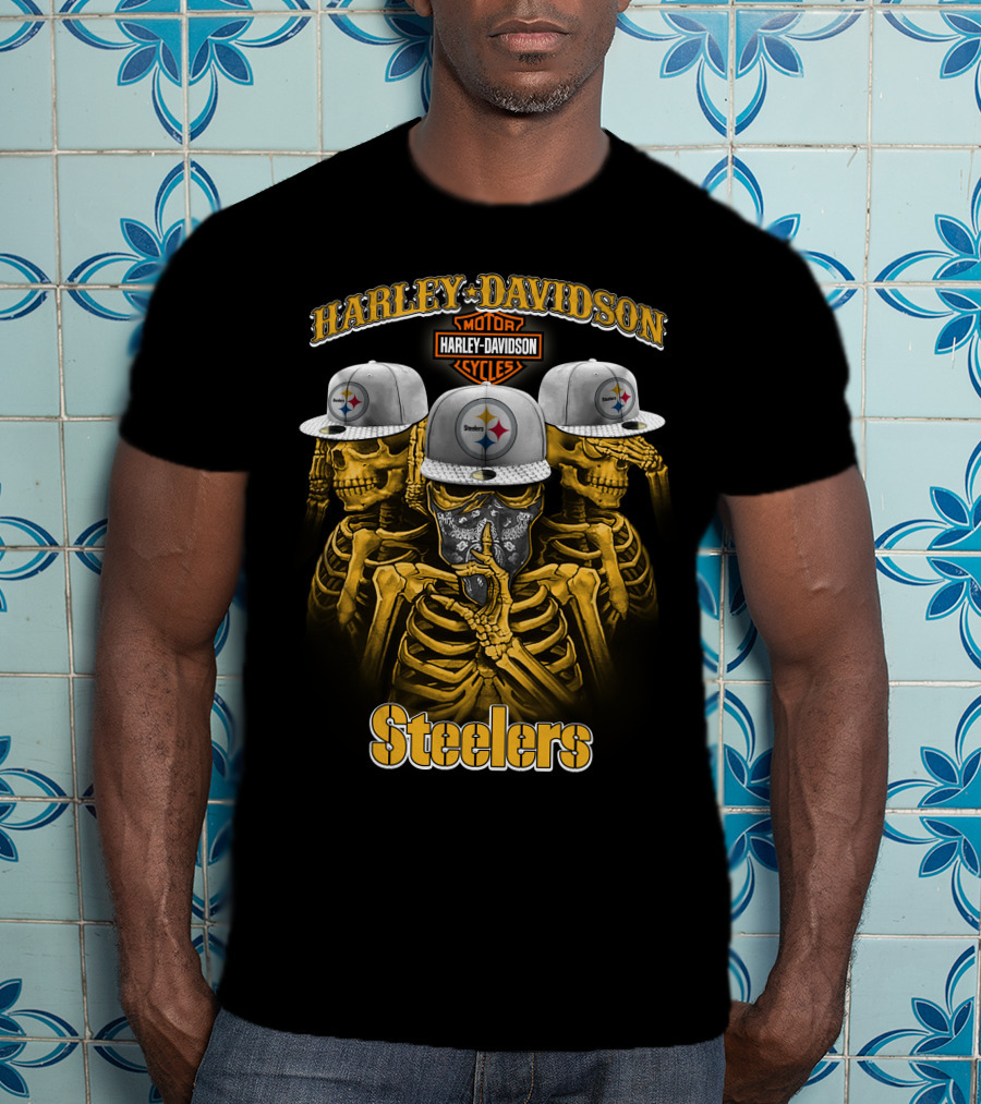 Harley Davidson Motor Cycles Steelers Skull Trio T-Shirt