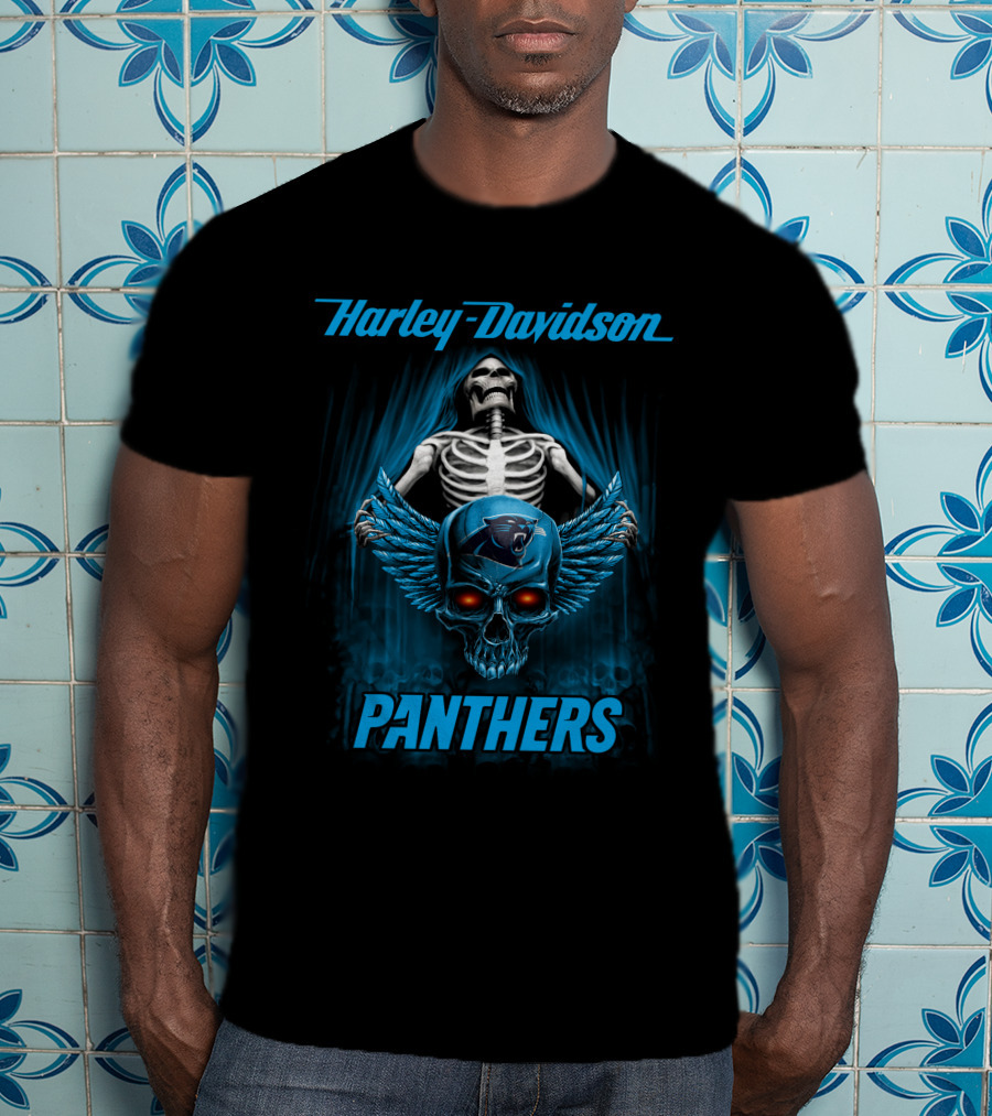 Harley Davidson Panthers Carolina Panthers Nfl Skull Wings Skeleton T-Shirt