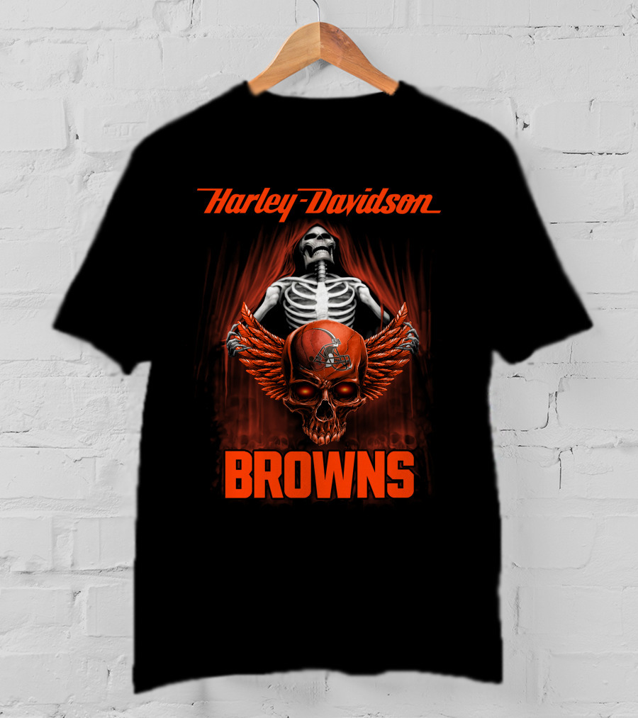 Harley Davidson Cleveland Browns Skull Wings T-Shirt