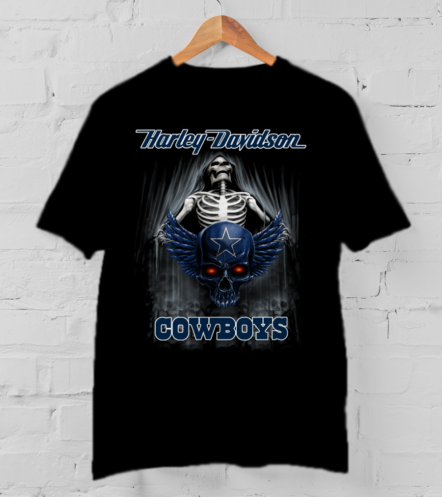 Harley Davidson Skeleton Skull Star Cowboys T-Shirt