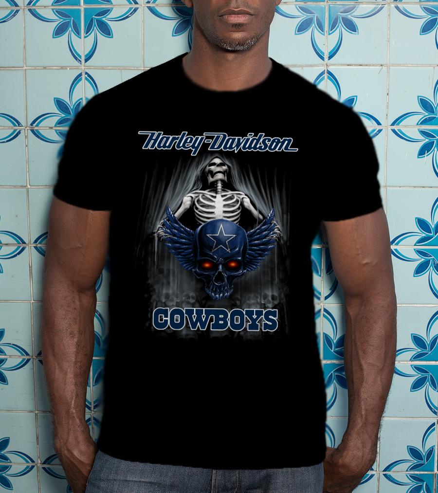 Harley Davidson Skeleton Skull Star Cowboys T-Shirt