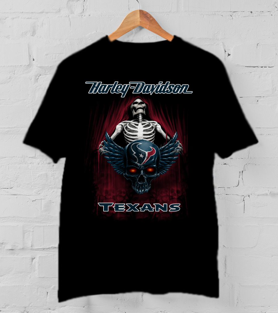 Harley Davidson Houston Texans Skeleton Skull Wings T-Shirt