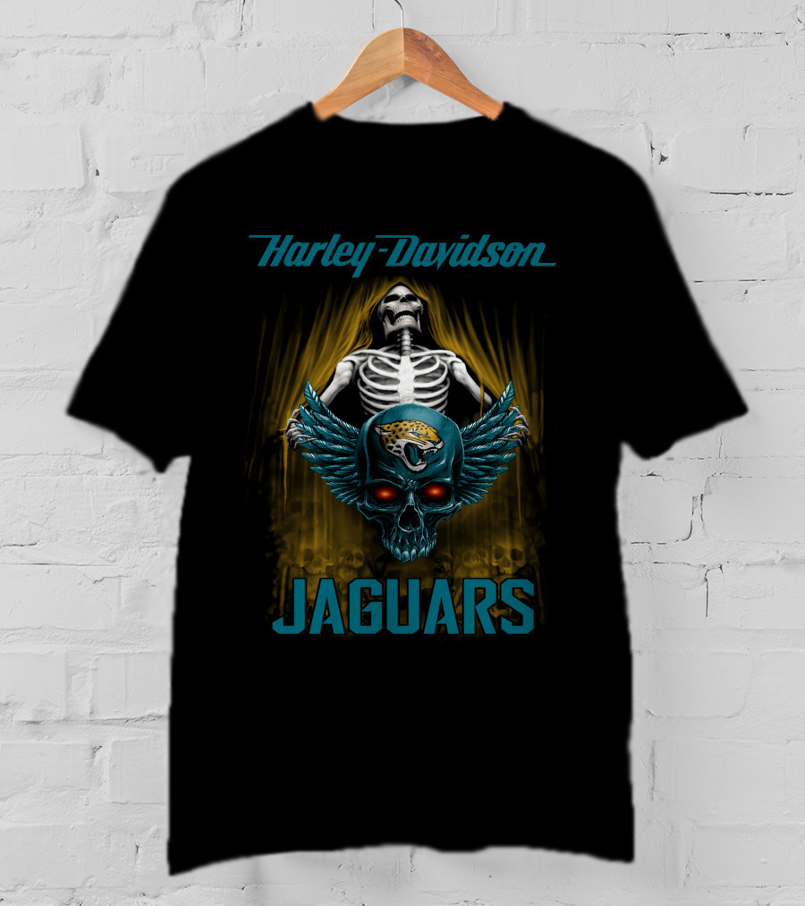 Harley Davidson Jacksonville Jaguars Skull And Skeleton T-Shirt