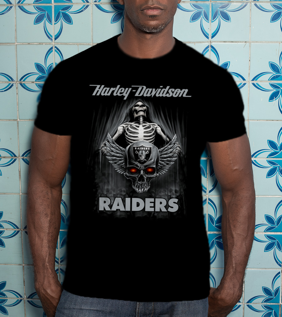Harley Davidson Raiders Skeleton Skull Wings Las Vegas T-Shirt