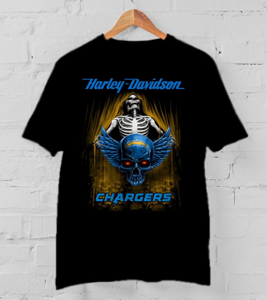 Harley Davidson Los Angeles Chargers Skull And Skeleton T-Shirt