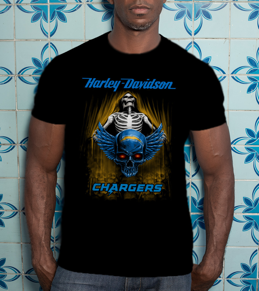 Harley Davidson Los Angeles Chargers Skull And Skeleton T-Shirt