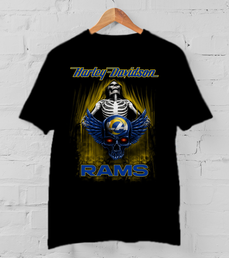 Harley Davidson Skeleton Skull Los Angeles Rams T-Shirt