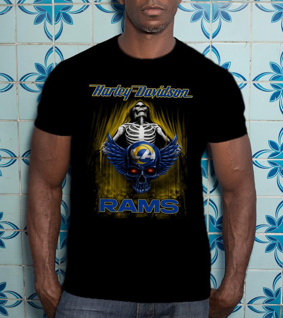 Harley Davidson Skeleton Skull Los Angeles Rams T-Shirt