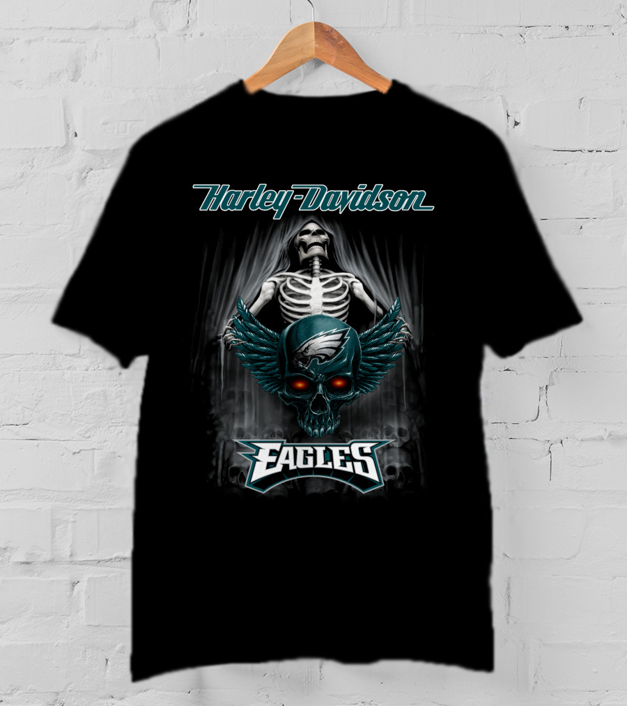 Harley Davidson Skeleton Skull Philadelphia Eagles T-Shirt