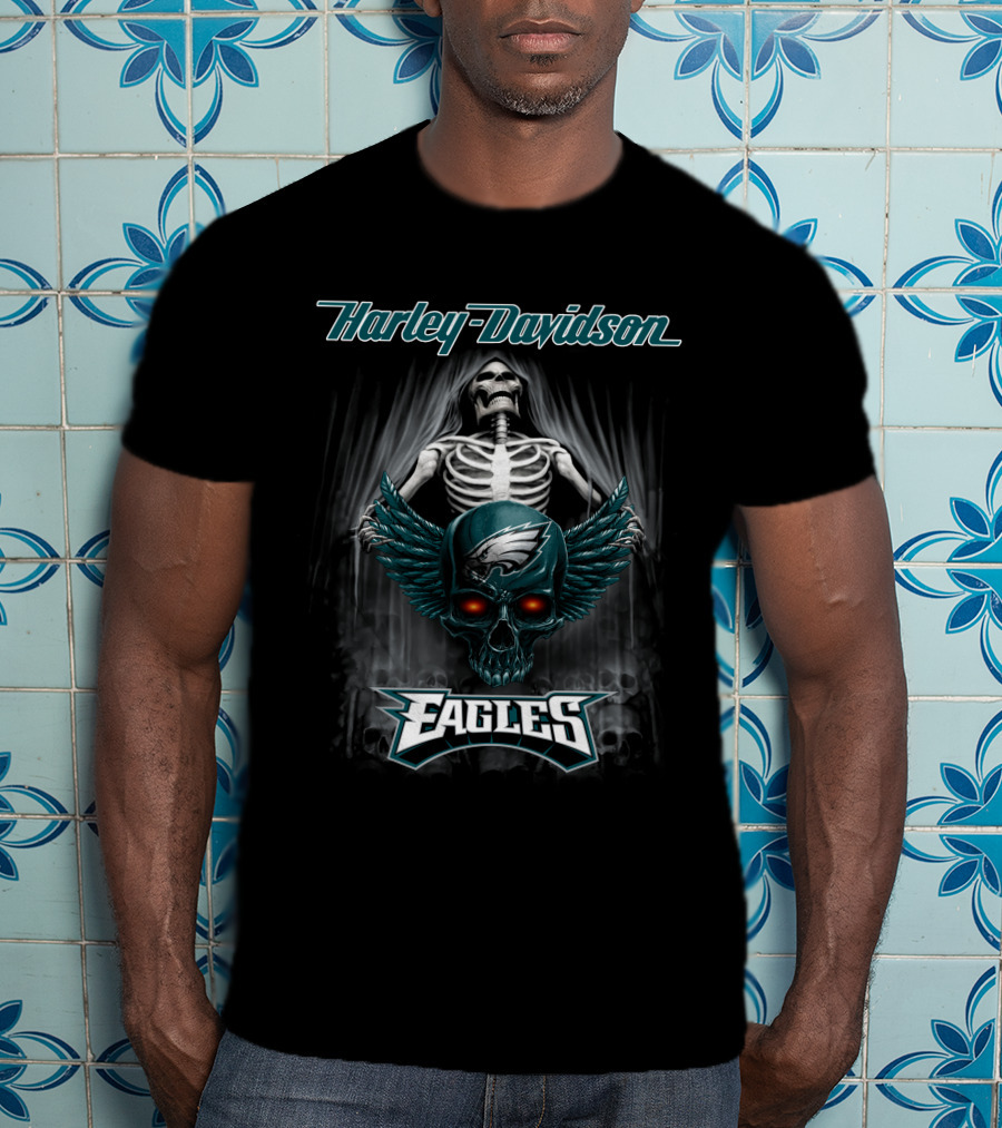 Harley Davidson Skeleton Skull Philadelphia Eagles T-Shirt