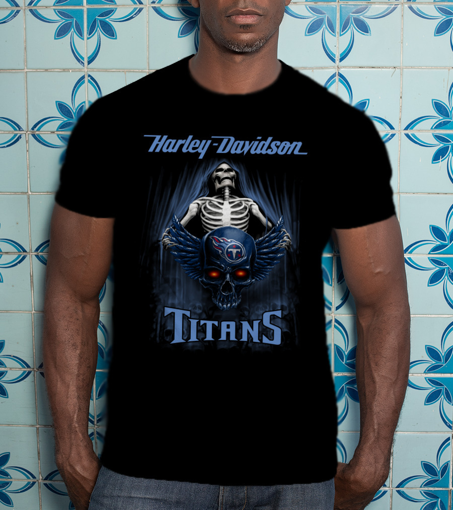 Harley Davidson Tennessee Titans Skull Skeleton T-Shirt