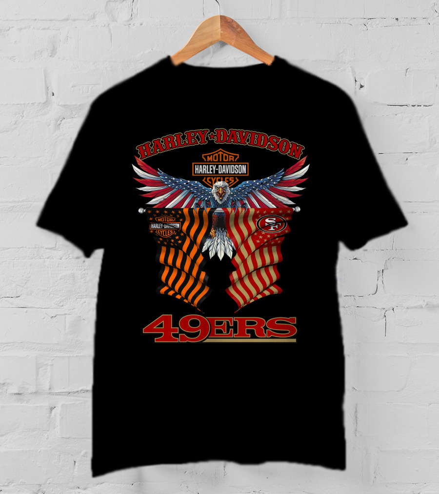 Harley Davidson 49ers Eagle With Flags T-Shirt