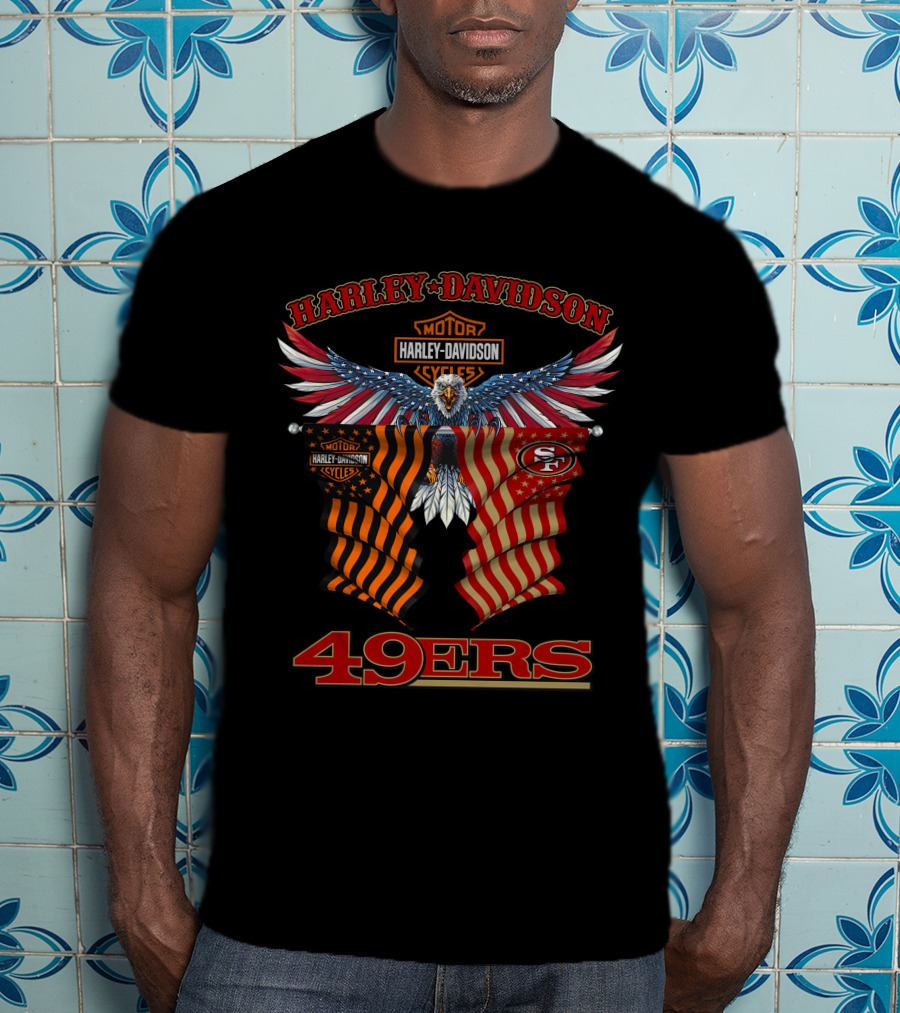 Harley Davidson 49ers Eagle With Flags T-Shirt