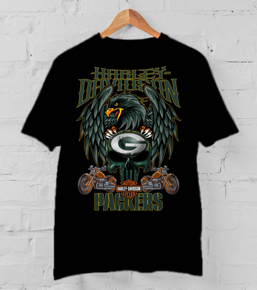 Harley Davidson Green Bay Packers Motor Cycles T-Shirt
