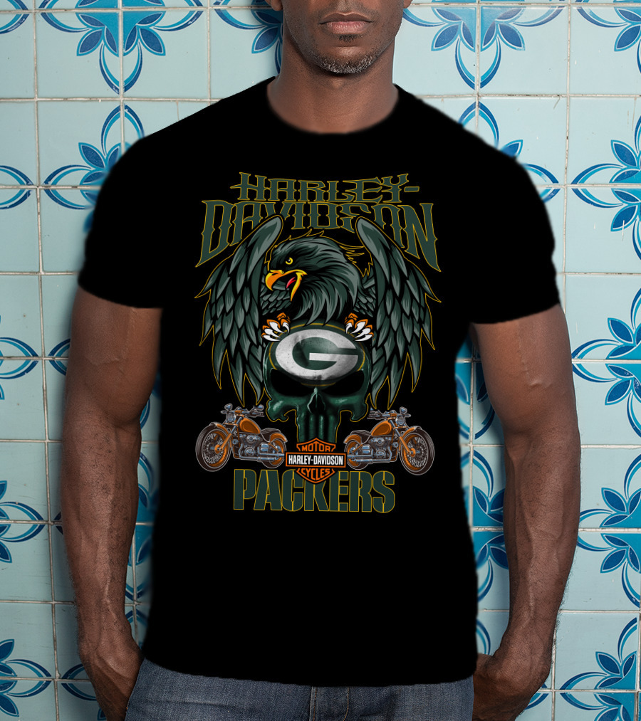 Harley Davidson Green Bay Packers Motor Cycles T-Shirt