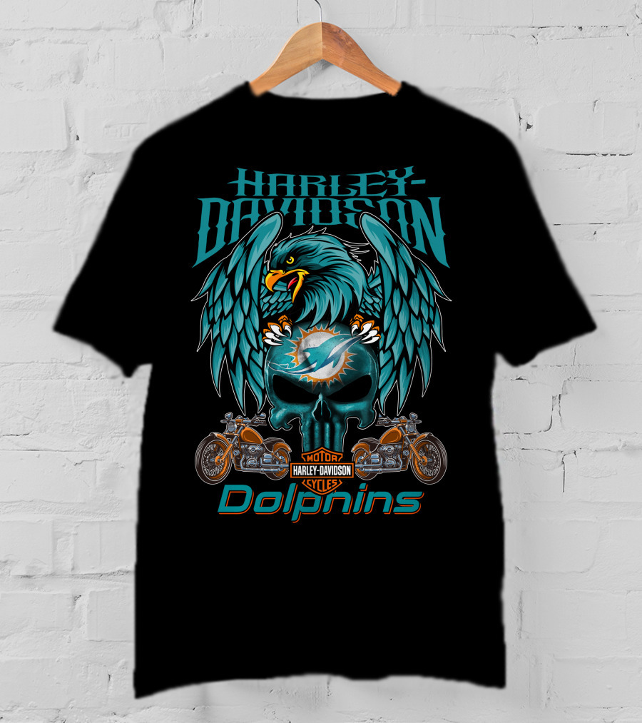 Harley Davidson Motor Cycles Dolphins Miami Dolphins T-Shirt