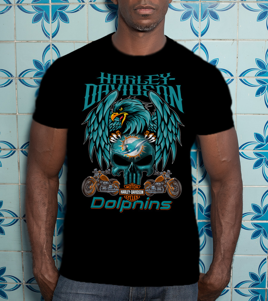 Harley Davidson Motor Cycles Dolphins Miami Dolphins T-Shirt