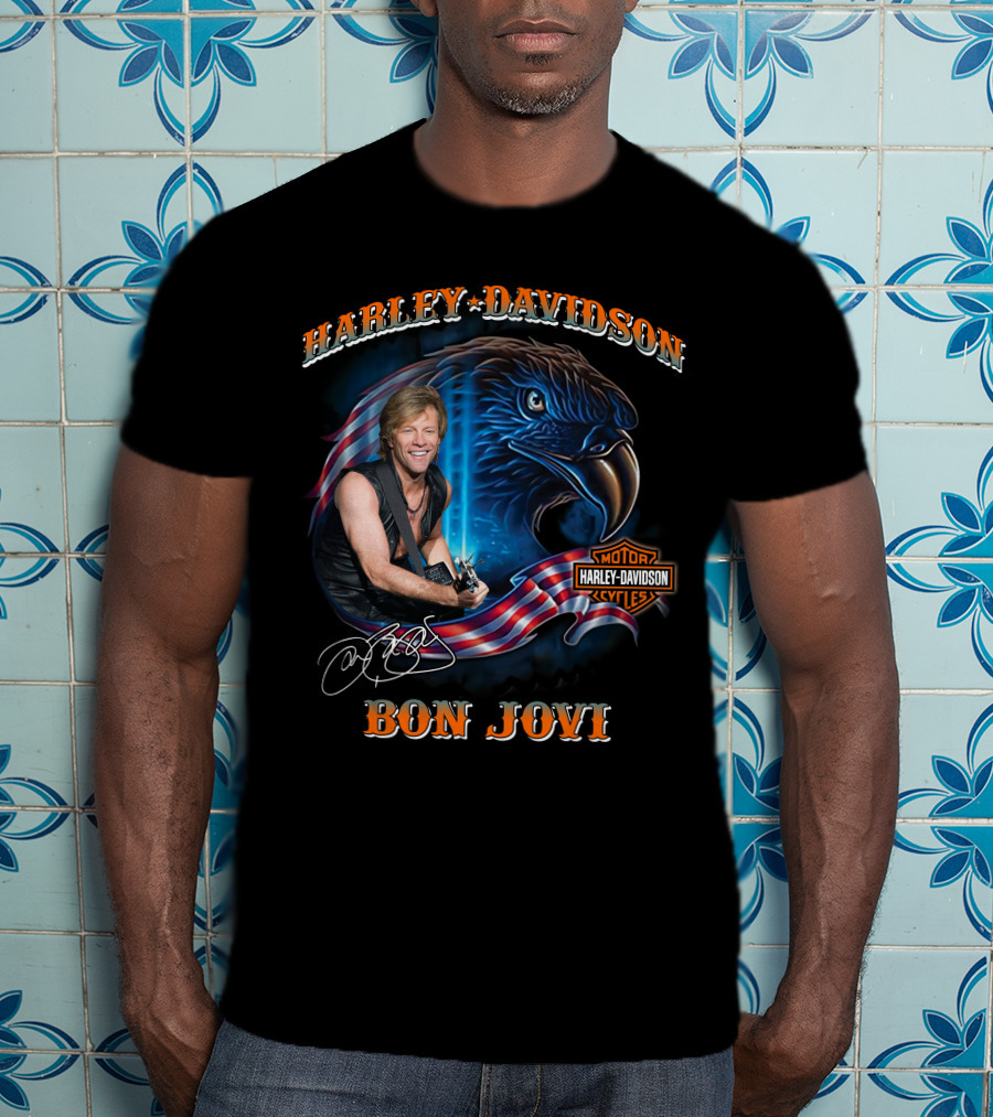Harley Davidson Bon Jovi American Eagle Motor Cycles T-Shirt