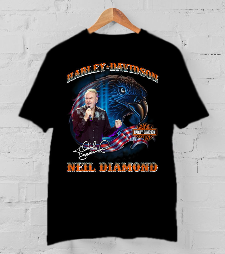 Harley Davidson Eagle With Neil Diamond Signature T-Shirt