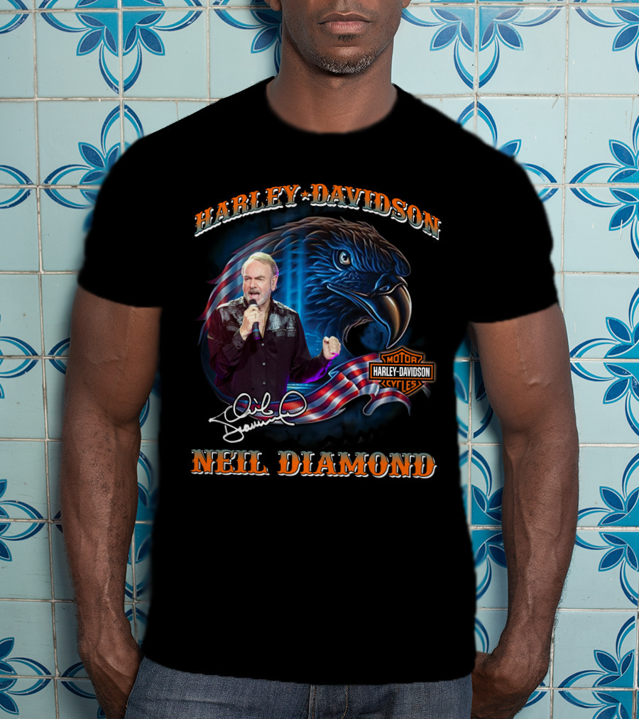 Harley Davidson Eagle With Neil Diamond Signature T-Shirt