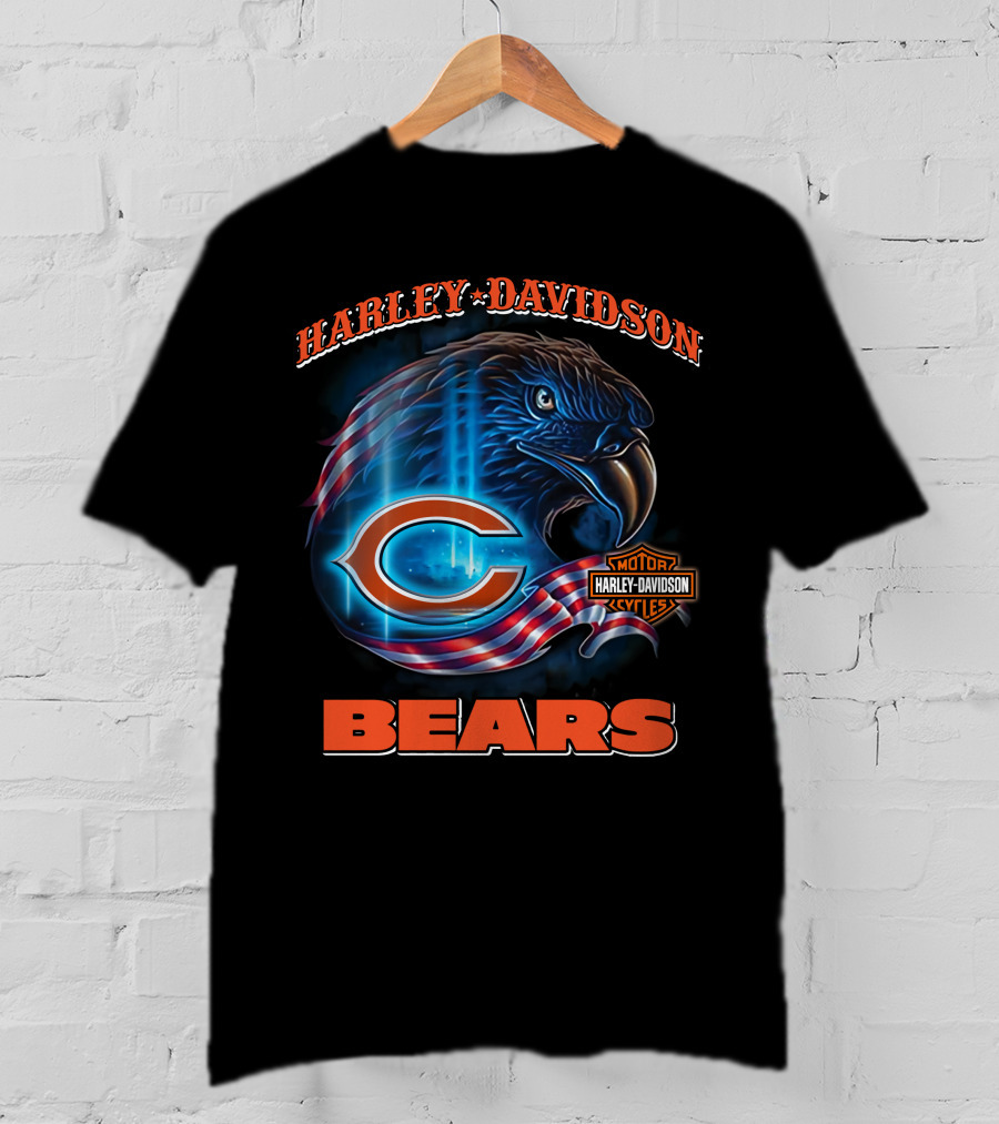 Harley Davidson Chicago Bears Eagle Motorcycle Cycles T-Shirt