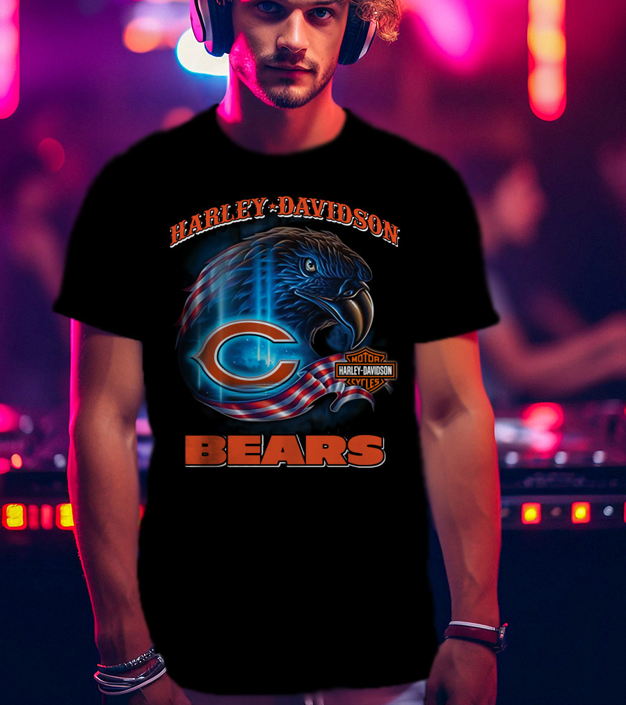 Harley Davidson Chicago Bears Eagle Motorcycle Cycles T-Shirt