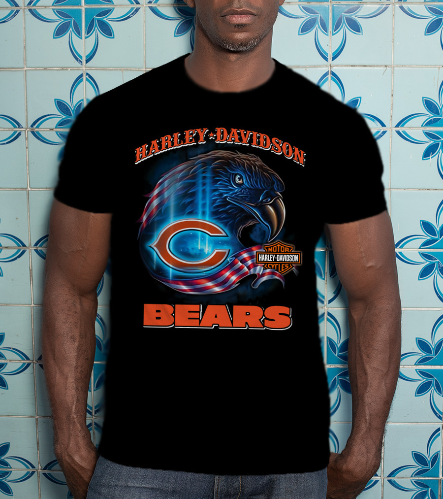 Harley Davidson Chicago Bears Eagle Motorcycle Cycles T-Shirt