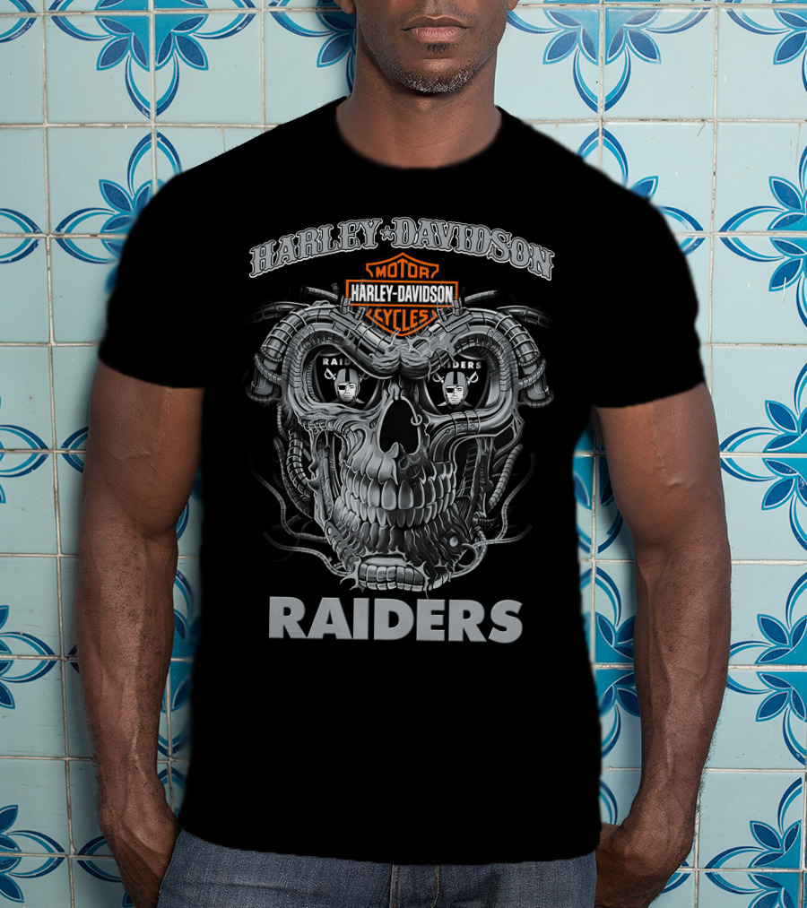 Harley Davidson Motor Cycles Raiders Skull T-Shirt