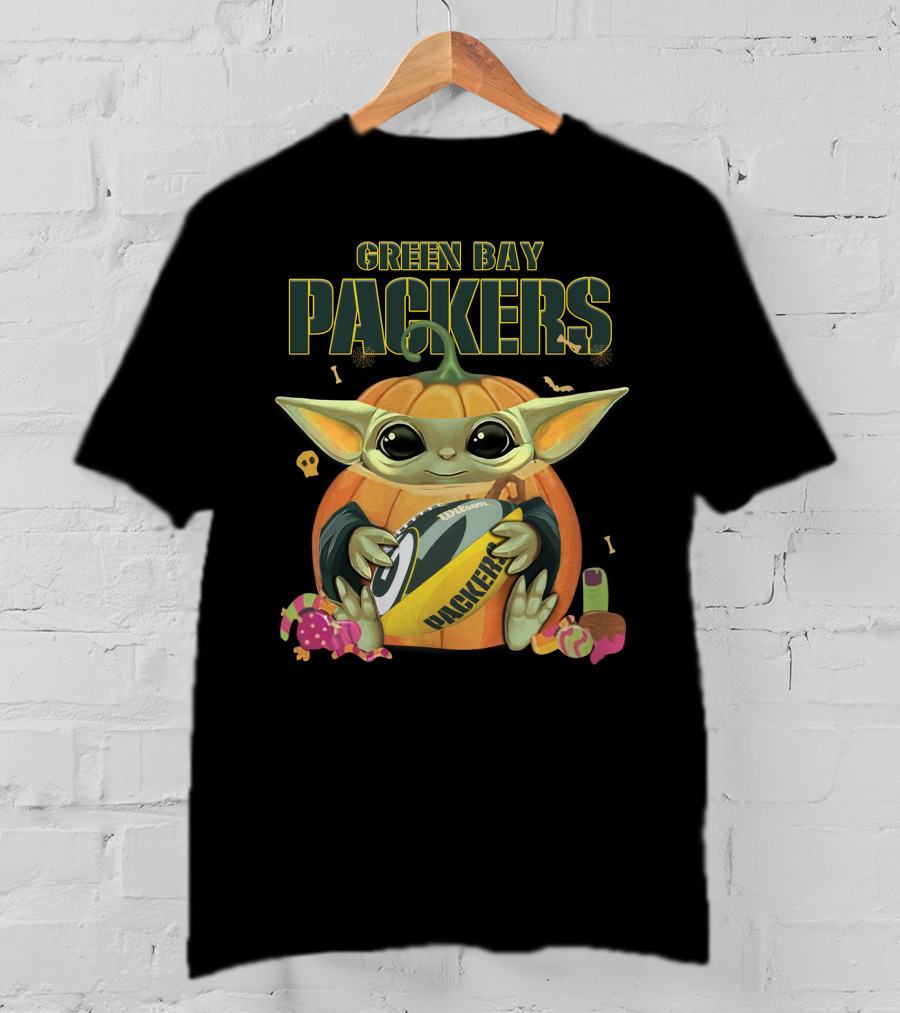 Green Bay Packers Halloween Baby Yoda Football T-Shirt