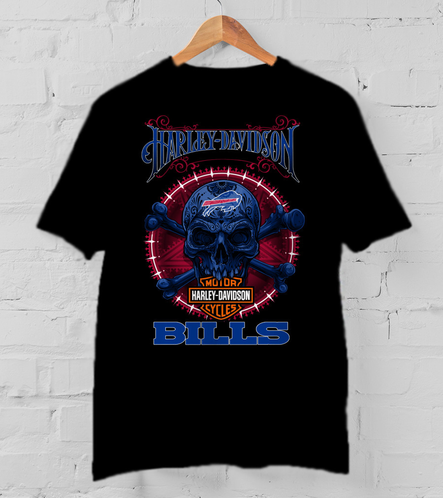 Harley Davidson Buffalo Bills Skull Crossbones T-Shirt