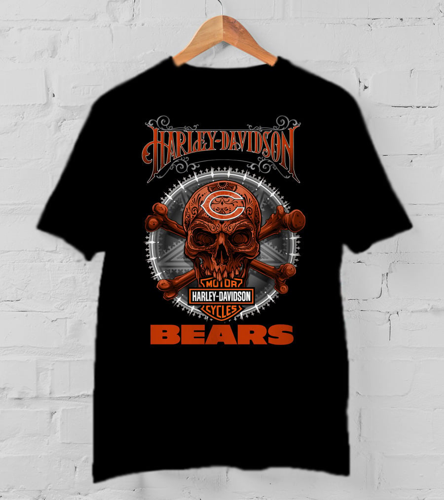 Harley Davidson Chicago Bears Skull And Crossbones T-Shirt