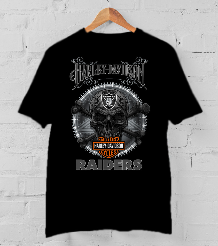 Harley Davidson Raiders Skull Logo Motor Cycles T-Shirt