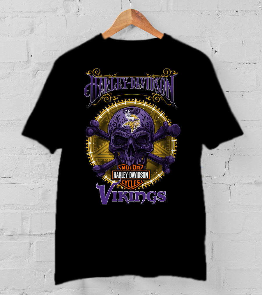 Harley Davidson Motor Cycles Vikings Skull T-Shirt