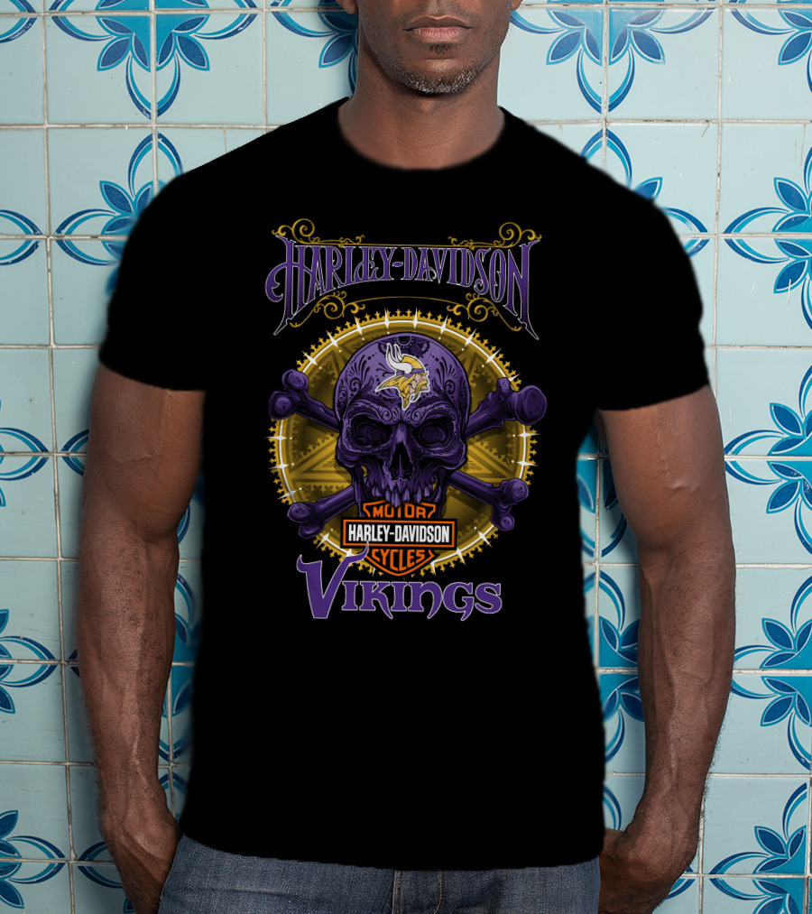 Harley Davidson Motor Cycles Vikings Skull T-Shirt