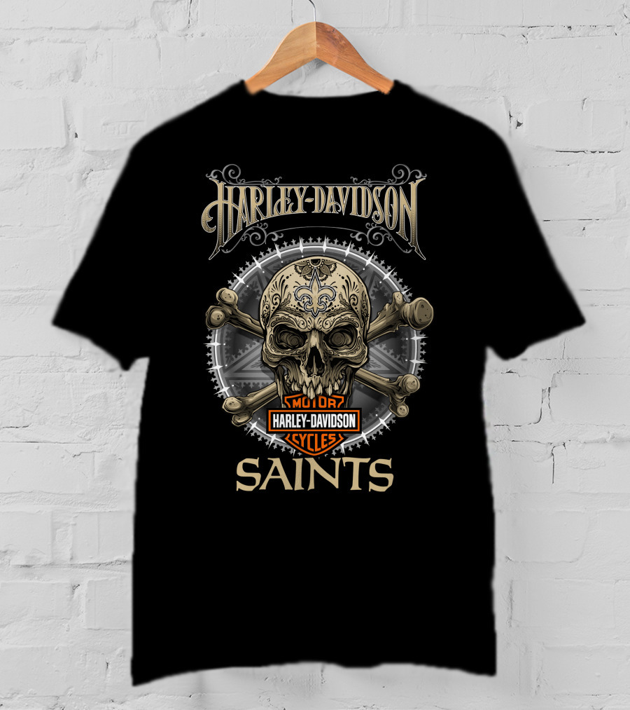 Harley Davidson New Orleans Saints Skull And Crossbones T-Shirt