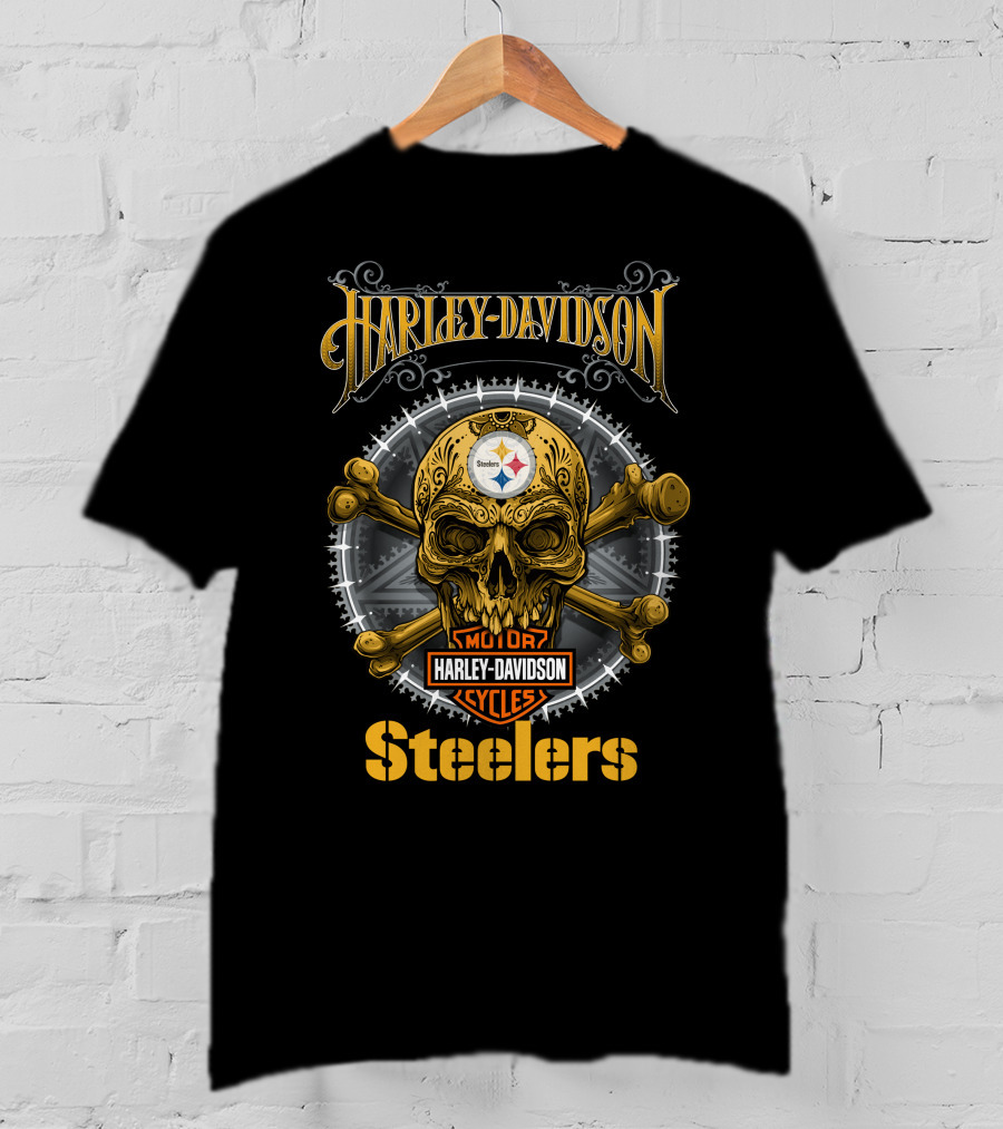 Harley Davidson Steelers Skull Motor Cycles T-Shirt