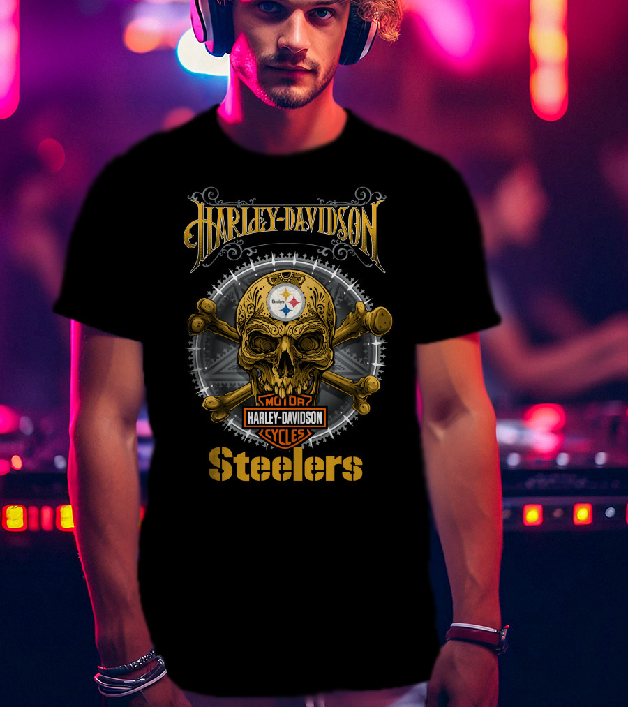 Harley Davidson Steelers Skull Motor Cycles T-Shirt