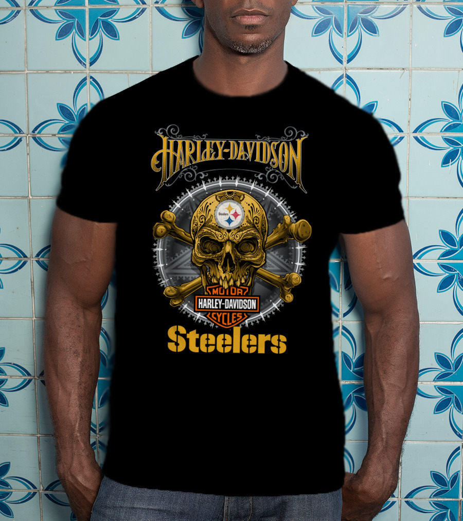 Harley Davidson Steelers Skull Motor Cycles T-Shirt
