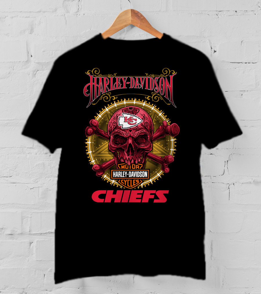 Harley Davidson Kansas City Chiefs Skull Nfl Collaboration T-Shirt