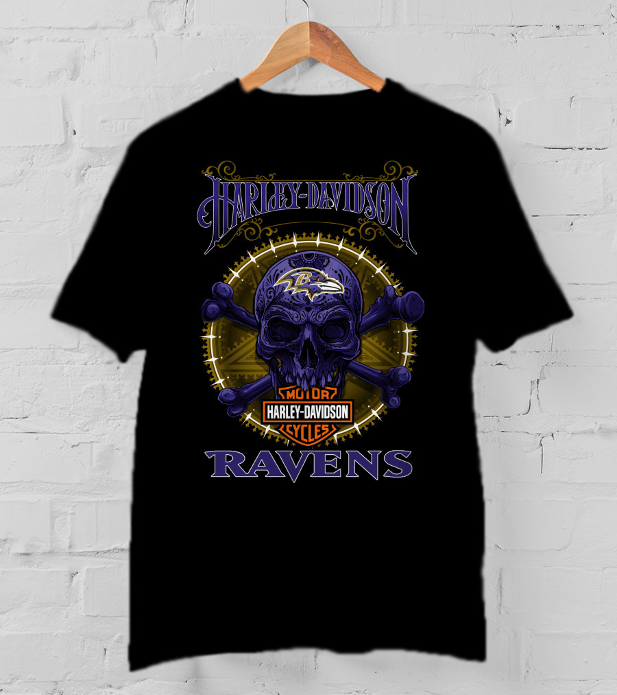 Harley Davidson Ravens Baltimore Skull T-Shirt