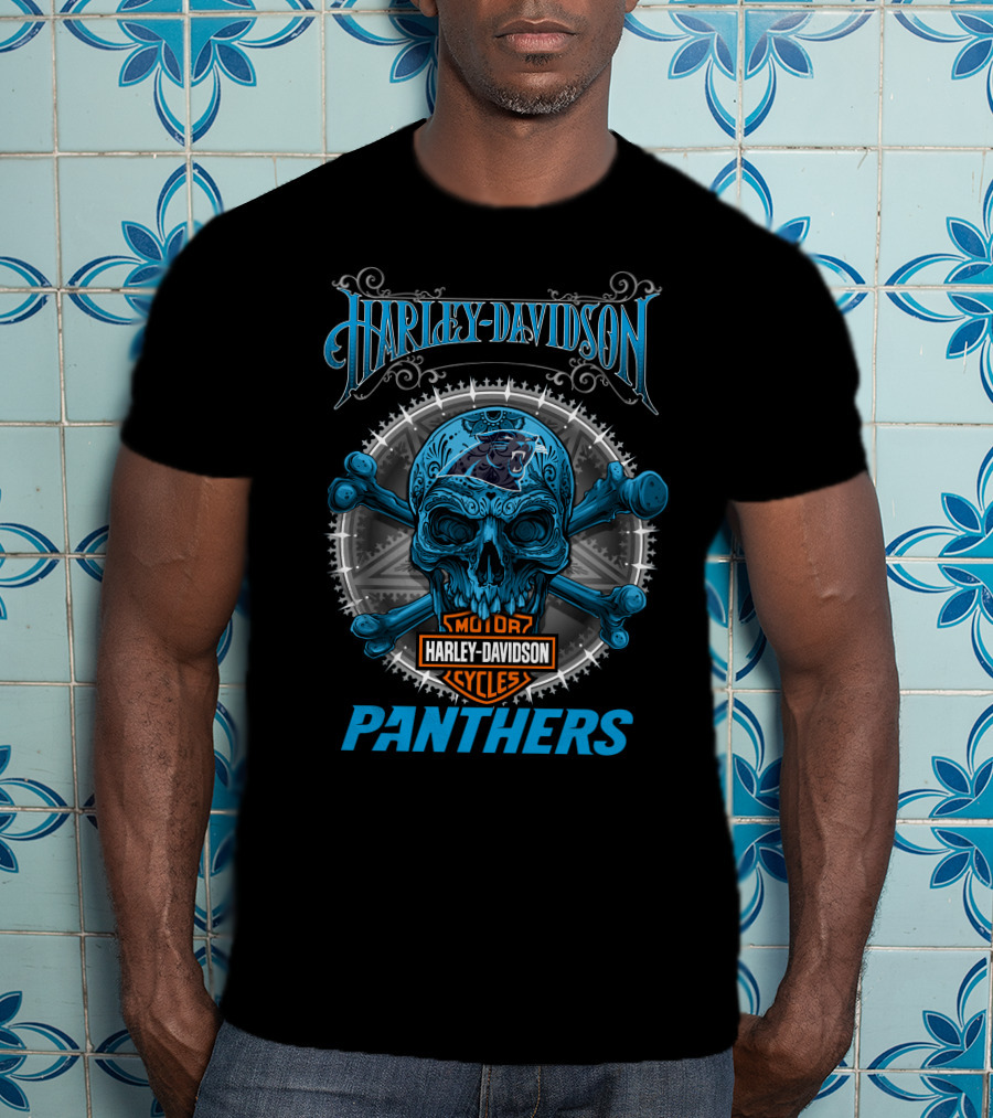 Harley Davidson Motor Cycles Panthers Skull T-Shirt